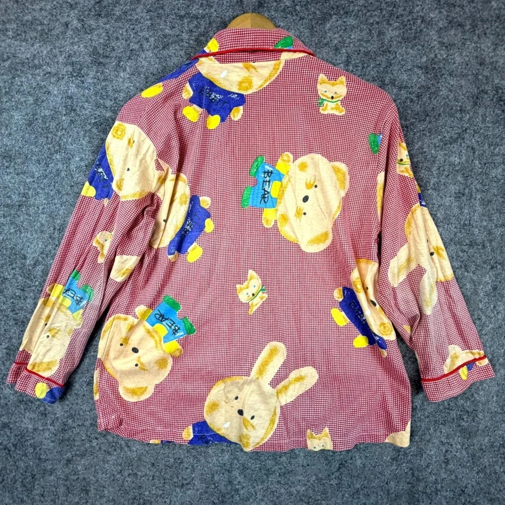 Vintage YUJinxiang Pajama Top Womens XL Red Gingham Bear Rabbit Button Front
